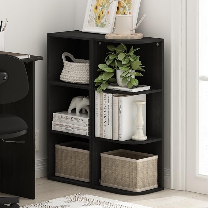 Furinno Pasir 3-Tier Corner Open Shelf Bookcase, Blackwood - LeafyLoom