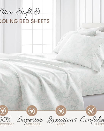 Linen Market 4 Piece Cal King Bedding Sheets Set (Aqua Vine) - Sleep Better Than Ever with These Ultra-Soft & Cooling Bed Sheets for Your California King Size Bed - Deep Pocket Fits 16" Mattress - LeafyLoom