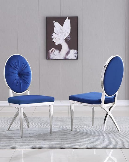 ACEDÉCOR Blue and Silver Dining Room Chairs, Classic King Louis Velvet Upholstered Dining Chairs, Silver Legs Dining Chair Set of 10 - LeafyLoom