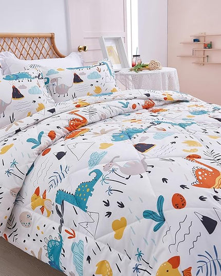 JSD Dinosaur Kids Comforter Set for Boys Girls, 2 Pieces Twin Microfiber Comforter with Pillow Sham, Soft Comfortable Machine Washable - LeafyLoom