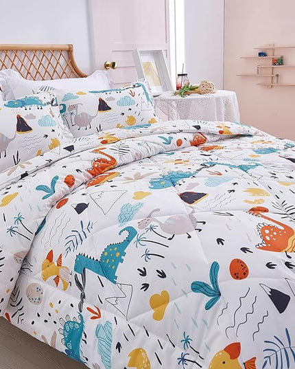 JSD Dinosaur Kids Comforter Set for Boys Girls, 3 Pieces Full Microfiber Comforter with Pillow Sham, Soft Comfortable Machine Washable - LeafyLoom