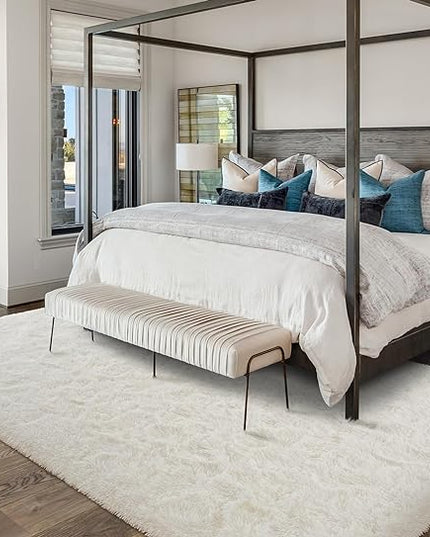 Softlife Rug for Bedroom 5.3x7.6 Feet Area Rug for Living Room Soft Shaggy Rugs for Kids Room Fluffy Fuzzy Carpets Long Plush Bedside Rug Nursery Christmas Home Decor for Boys Girls, Creamy White - LeafyLoom