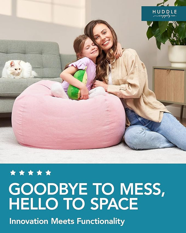 Stuffed Animal Bean Bag Storage (No Filler) - Machine Washable Kids Bean Bag Chair - Extra Large Pink Bean Bag Chair Cover Stuff Toys & Soft Items - Stuffed Animal Holder for Girls -Pink Corduroy - LeafyLoom