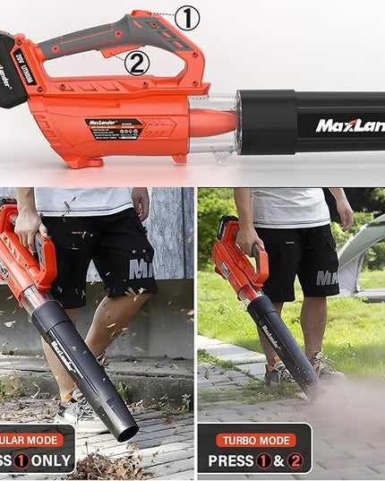 MAXLANDER Leaf Blower Cordless - 20V Electric Cordless Leaf Blower with Battery and Charger, 4.0Ah Battery Powered Leaf Blowers with 2 Speed Mode for Lawn Care, Blowing Leaves - LeafyLoom