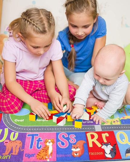 HOMORE Kids Educational Rug, Kids Collection Area Rug for Learning Alphabet, Numbers, Colors, Season and Animal Words, Playmat for Classroom Playroom, 3x5 Feet - LeafyLoom