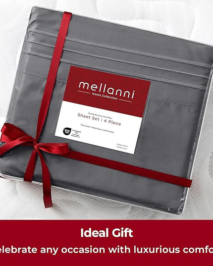 Mellanni Twin XL Sheets Set - 4 Piece Iconic Collection Bedding Sheets & Pillowcases - Soft, Cooling Bed Sheets - Deep Pocket up to 16 inch - 4 PC (Twin Extra Long, Gray w/Extra Pillow Case) - LeafyLoom