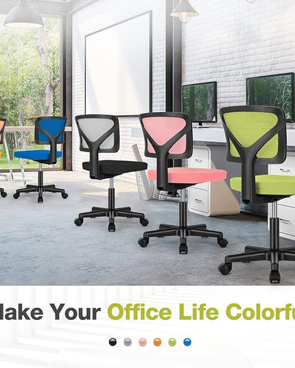 Home Office Chair Mesh Armless Computer Desk Chair Ergonomic Task Rolling Swivel Chair Adjustable Modern Chair with Lumbar Support, Green - LeafyLoom