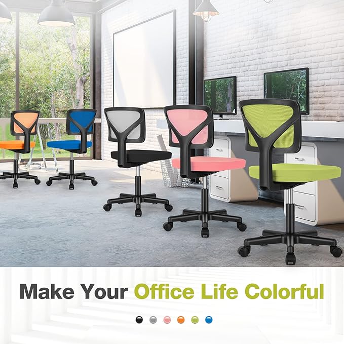 Home Office Chair Mesh Armless Computer Desk Chair Ergonomic Task Rolling Swivel Chair Adjustable Modern Chair with Lumbar Support, Green - LeafyLoom