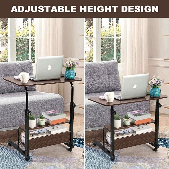 Adjustable Mobile Laptop Desk Home Office Desk Detachable Wheels Desk Portable Height Mobile Bedside Table Veranda Office Desk Additional Storage Rack Small Spaces Desk Size 15.7x31.5'Brown - LeafyLoom