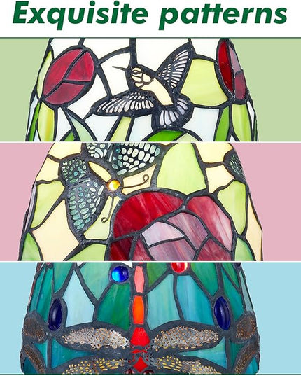 Tiffany Style mini table Lamp-Stained Glass Hummingbird with Tulip Design Table or Desk Light LED Bulb Included-Vintage Look Colorful Accent Decor - LeafyLoom