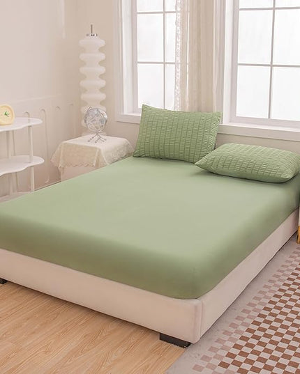 5 Pcs Sage Green Comforter Sets Queen Size for Girls Women Kids, Boho Light Green Bedding Set Queen Size,Soft Lightweight Microfiber Bed Set for All Season - LeafyLoom