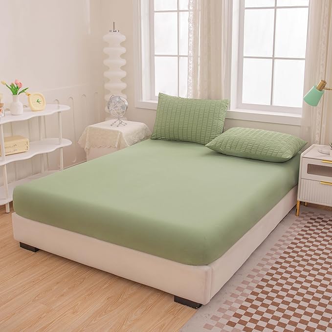 5 Pcs Sage Green Comforter Sets Queen Size for Girls Women Kids, Boho Light Green Bedding Set Queen Size,Soft Lightweight Microfiber Bed Set for All Season - LeafyLoom