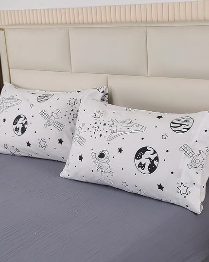 MAG 3Pcs Out Space Bedding Comforter Set, White Galaxy Comforter Set,for Toddlers Kids,Boys Teens and Girls,Super Soft Microfiber (1 Comforter + 2 Pillowcases) (Space, Queen) - LeafyLoom