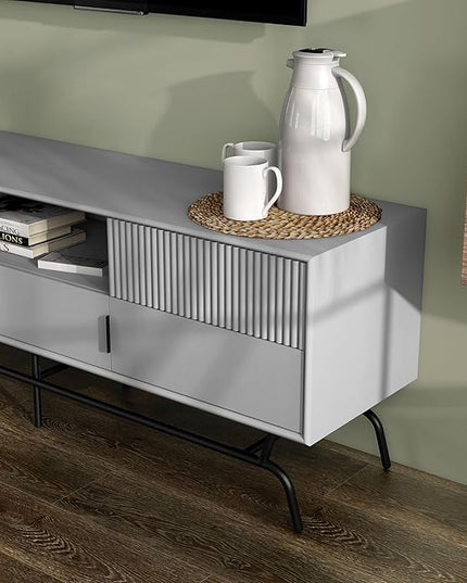 24/7 Shop at Home Quin Modern TV Stand with Storage Drawers, Media Console Cabinet, Entertainment Center for 65 inch Television, Unique Living Room Furniture, Grey Pure - LeafyLoom