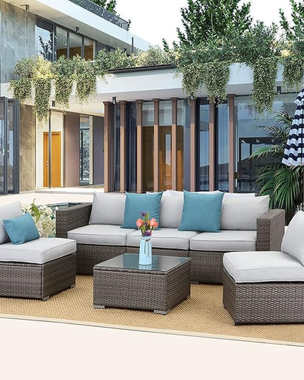 ClawsCover 12 Pack Outdoor Seat and Back Cushions Replacement Covers Fit for 6Pieces 5-Seater Wicker Rattan Patio Furniture Conversation Set Sectional Couch Chairs,Grey-Include Cover Only - LeafyLoom