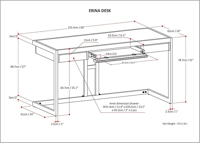 SIMPLIHOME Erina SOLID WOOD and Metal Modern Industrial 60 inch Wide Home Office Desk, Writing Table, Workstation, Study Table Furniture in Farmhouse Brown with 2 Drawers - LeafyLoom