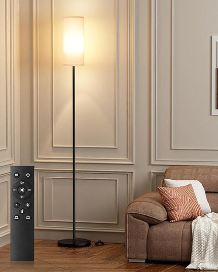 Ambimall 66'' Floor Lamps for Living Room with Remote Control and Stepless Dimmable Colors Temperature & Brightness, 9W Bulb Included(Beige Lampshade & Black Pole) - LeafyLoom