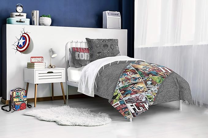 Jay Franco Marvel Comics 80th Anniversary Twin Comforter & Sham Set - Super Soft Kids Reversible Bedding - Fade Resistant Microfiber (Official Marvel Product) - LeafyLoom