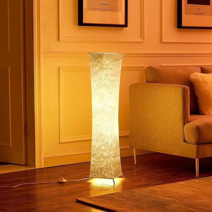 LEONC Design Floor Lamp, LEONC Standing Lamp, RGB 7 Colors Changing LED Bulbs and 10 Levels Brightness, Remote Control and Fabric Shade, Modern for Bedroom, Kids Room and Play Room - LeafyLoom