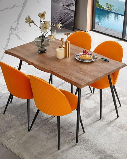 NicBex Dining Table Kitchen Table Farmhouse S Shape Irregular MDF Dining Table Metal Legs Wood Design Table Top Rectangular Dining Table, Easy Assembly, Walnut - LeafyLoom