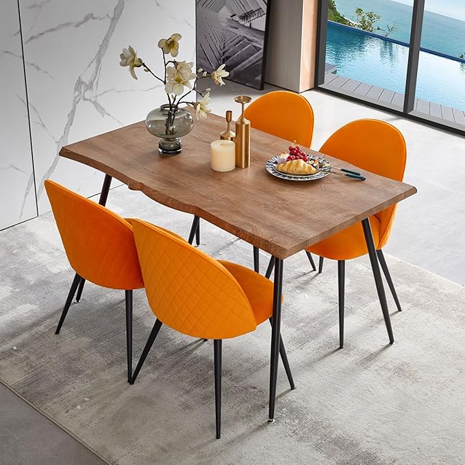 NicBex Dining Table Kitchen Table Farmhouse S Shape Irregular MDF Dining Table Metal Legs Wood Design Table Top Rectangular Dining Table, Easy Assembly, Walnut - LeafyLoom