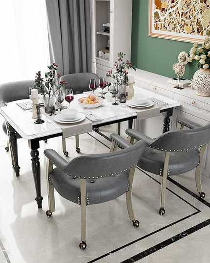 Dining Chairs with Casters and Arms, Large Rolling Dining Chairs with Wheels, Wood Boss Caption's Chairs, 26" D x 25.2" W x 31.5" H, Grey Legs & Dark Grey Fabric SY-1318-GY - LeafyLoom