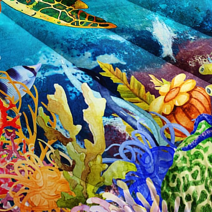 Kids Turtle Rose Comforter Set Queen Beach Theme Jellyfish Starfish Bedding Set Sea Animal Reptile Bed Set with 2 Pillowcases for Boys Girls Room Decor - LeafyLoom