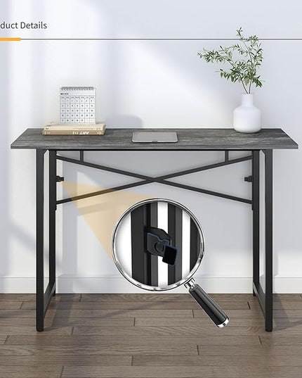 Folding Computer Desk 47 inch Writing Gaming Computer Camping Table, No Assembly Required Home Office Desk, Grey - LeafyLoom