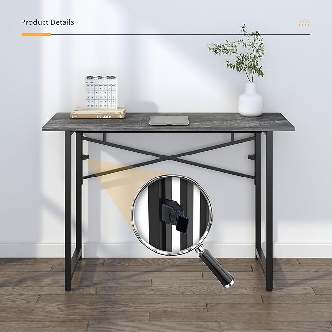 Folding Computer Desk 47 inch Writing Gaming Computer Camping Table, No Assembly Required Home Office Desk, Grey - LeafyLoom