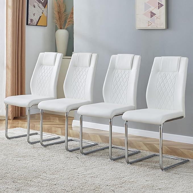 NicBex Haerin-SD-00311-LWJ Dining Chairs, 16"x19"x38", White and Silver - LeafyLoom