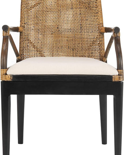 Safavieh Home Gianni Rattan Tropical Woven Arm Chair, Brown/Black - LeafyLoom