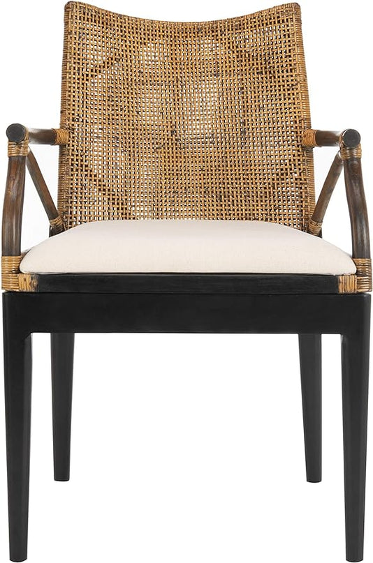 Safavieh Home Gianni Rattan Tropical Woven Arm Chair, Brown/Black - LeafyLoom