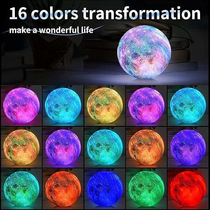 Galaxy Moon Lamp Night Light for Kids adults -16 Colors with Timer, Stand & Remote/Touch Control Moon light - Birthday Valentines Gifts for Kids Women - Mood Lighting for Bedroom Home Décor - 5.9 INCH - LeafyLoom