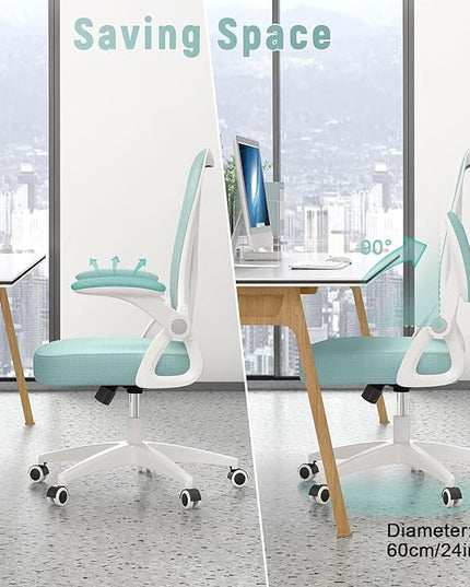 naspaluro Ergonomic Office Chair, Mid Back Desk Chair with Adjustable Height, Swivel Chair with Flip-Up Arms and Lumbar Support, Breathable Mesh Computer Chair for Home/Study/Working, Green - LeafyLoom