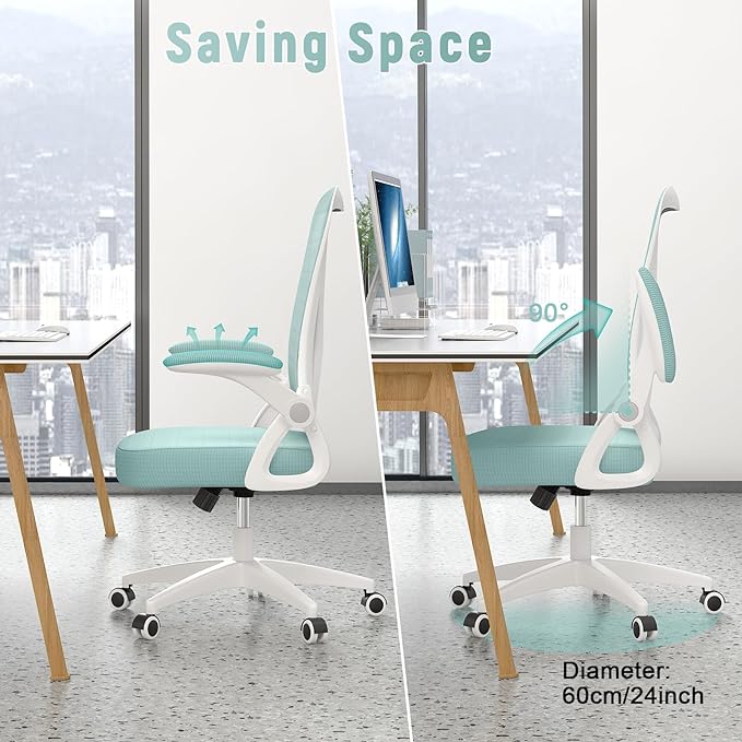 naspaluro Ergonomic Office Chair, Mid Back Desk Chair with Adjustable Height, Swivel Chair with Flip-Up Arms and Lumbar Support, Breathable Mesh Computer Chair for Home/Study/Working, Green - LeafyLoom