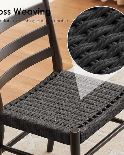 STARY Wood Rattan Dining Room Chairs Set of 2 with Comfortable Woven Seat, Fully Assembled, Full Black - Set of 4 - LeafyLoom