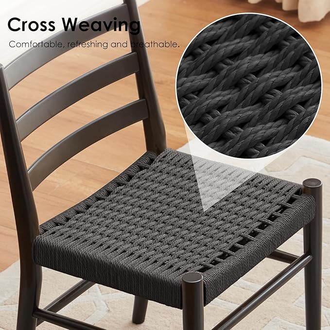 STARY Wood Rattan Dining Room Chairs Set of 2 with Comfortable Woven Seat, Fully Assembled, Full Black - Set of 4 - LeafyLoom