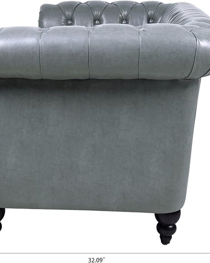 3-Seaters Living Room Clasic Chesterfield Sofa Couch Button Tufted PU Leather Upholstered Sofa&Couch with Luxury Roller Armrest Soild Wood Legs Movable Cushions & Nailhead Decor - LeafyLoom