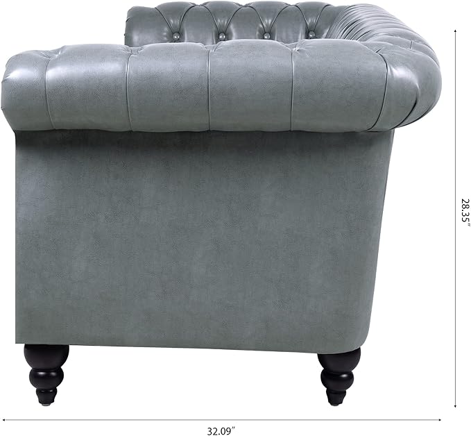 3-Seaters Living Room Clasic Chesterfield Sofa Couch Button Tufted PU Leather Upholstered Sofa&Couch with Luxury Roller Armrest Soild Wood Legs Movable Cushions & Nailhead Decor - LeafyLoom