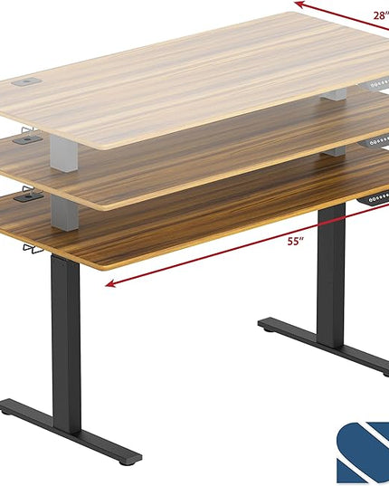 SHW 55-Inch Large Electric Height Adjustable Standing Desk, 55 x 28 Inches, Walnut - LeafyLoom