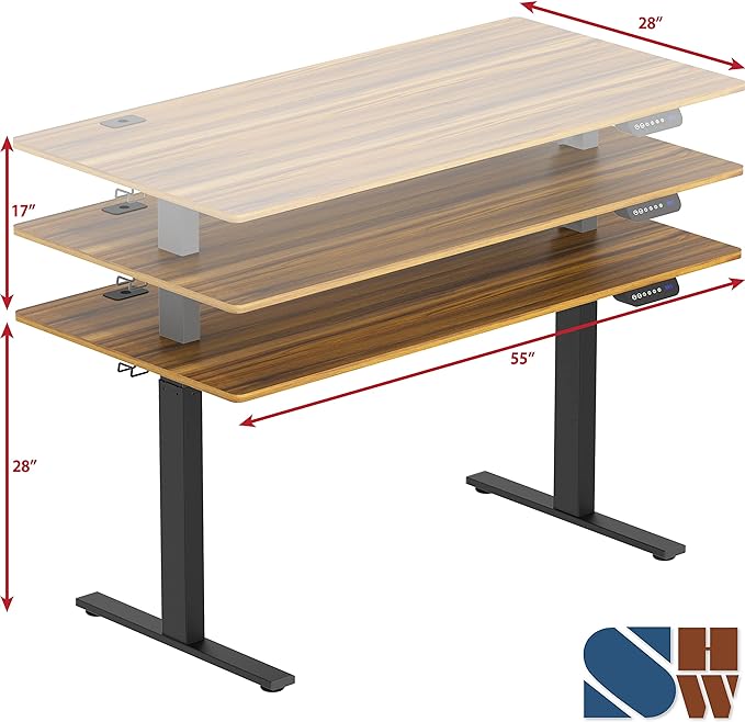 SHW 55-Inch Large Electric Height Adjustable Standing Desk, 55 x 28 Inches, Walnut - LeafyLoom