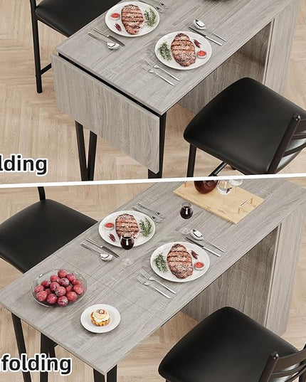 GAOMON Dining Table Set for 2, Kitchen Bar Table and Chairs Set for 2, 3PCS Kitchen Table Set with 2 Upholstered Chairs, Expandable Counter Height Bar Table Set with 3 Storage, Grey - LeafyLoom