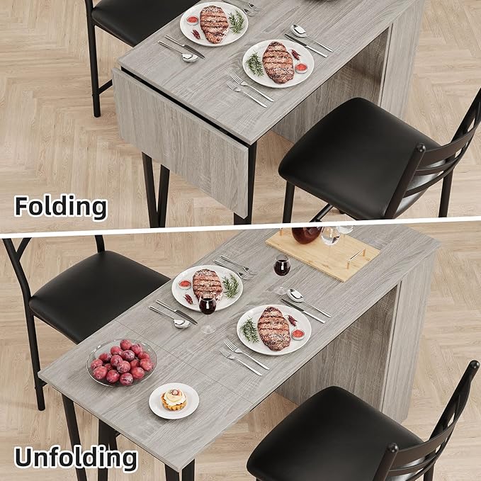 GAOMON Dining Table Set for 2, Kitchen Bar Table and Chairs for 2, Expandable Counter Height Dinner Table with 2 Chairs, Kitchen Bar Table Set with 3 Storage Shelf for Apartment - LeafyLoom