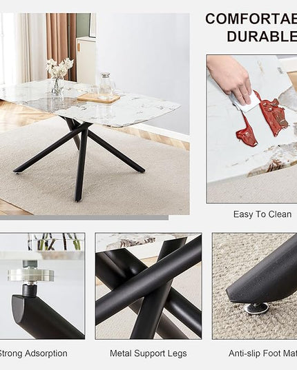 NicBex Large Rectangular Imitation Marble Dining Table 6-8 Seats Black Artificial Marble Countertop Smooth Chrome Legs Sleek Chrome Legs for Kitchen, Dining, Living, Meeting, Banquet, White + Black - LeafyLoom