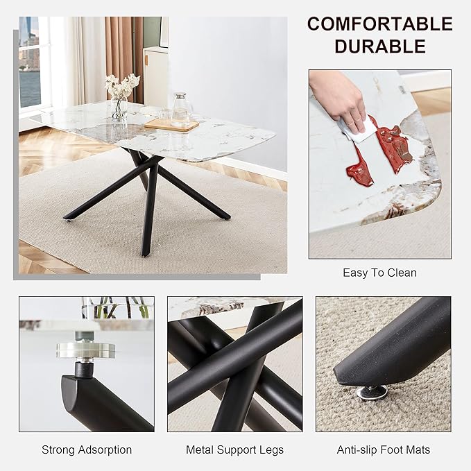 NicBex Large Rectangular Imitation Marble Dining Table 6-8 Seats Black Artificial Marble Countertop Smooth Chrome Legs Sleek Chrome Legs for Kitchen, Dining, Living, Meeting, Banquet, White + Black - LeafyLoom