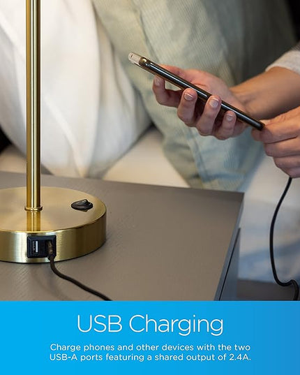 Enbrighten Bedside Decor Lamp Tabletop Wi-FI Dimmable Color Changing Music-Sync 2-Port USB-charging Station 2.4A Dorm Bedroom Home Office Living Room Compatible with Alexa 62433 Brass - LeafyLoom
