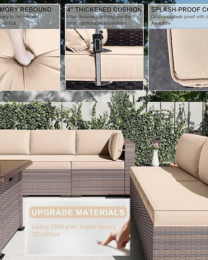 Kullavik 13PCS Outdoor Patio Furniture Set with 43" 55000BTU Gas Propane Fire Pit Table PE Wicker Rattan Sectional Sofa Patio Conversation Sets,Khaki - LeafyLoom