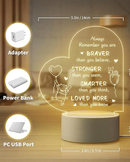 Gifts for Women Friends Kids - Inspirational Night Lamp with Pooh Bear Design - Perfect Gifts for Birthday Christmas Valentines Anniversary Baby Shower, Show Strength and Love - LeafyLoom