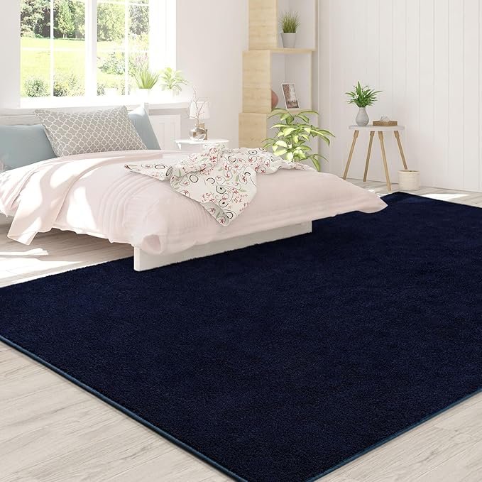 Area Rugs for Bedroom Living Room, 7x10 Navy Blue Super Soft Comfy Thickened Memory-Foam Indoor Carpets, Modern Aesthetic Minimalist Carpet for Boys Girls Adults Apartment Nursery Home Décor - LeafyLoom