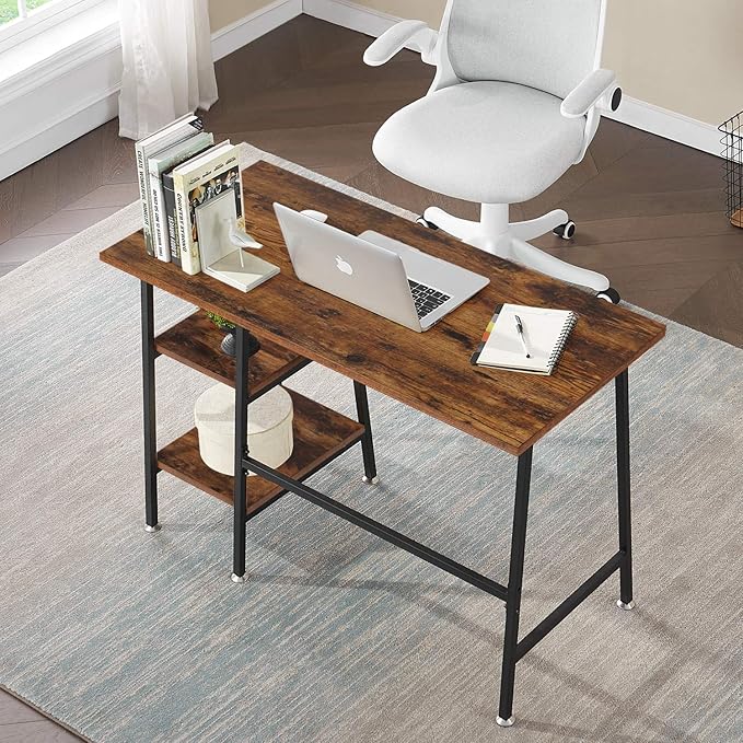 VECELO 43 Inch Computer Home Office, Writing Storage Side Hutch Workstation with Shelf Desk 43", Classic Walnut - LeafyLoom
